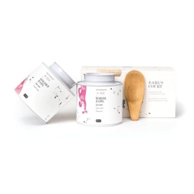 Earl's Court Collection: Earl grey plus chinese black tea in the metal tea leaf bin. Tea gift set.